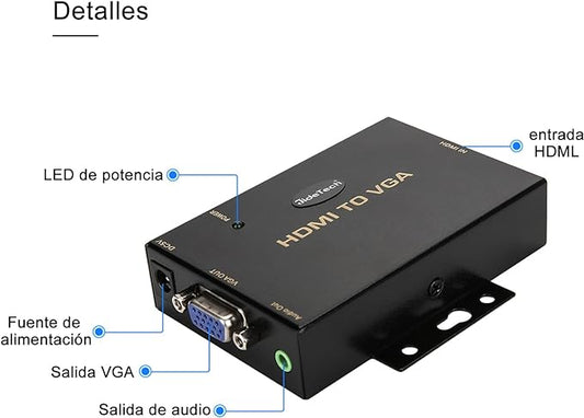 JideTech 1080P VGA to HDMI Converter with 3.5mm Audio Port for PC Laptop Display Computer Mac Projector
