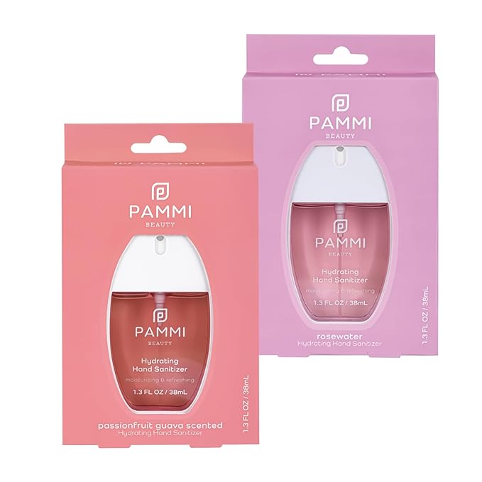 PAMMI Hand Sanitizer Spray Travel Size - Mini Scented Hand Sanitizer Spray Quicky Dry, Pocket Scented Hand Saniztier - 600-Sprays (2 Packs (Rose and Guava))