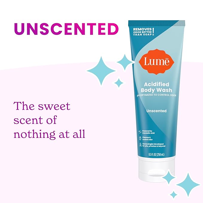 Lume Acidified Body Wash & Flushable Deodorant Wipes - 24 Hour Odor Control - Hydrating Wash - Without SLS or Parabens - OB/GYN Developed - 8.5 Ounce (Unscented) 15 Count Wipes (Cool Cucumber)