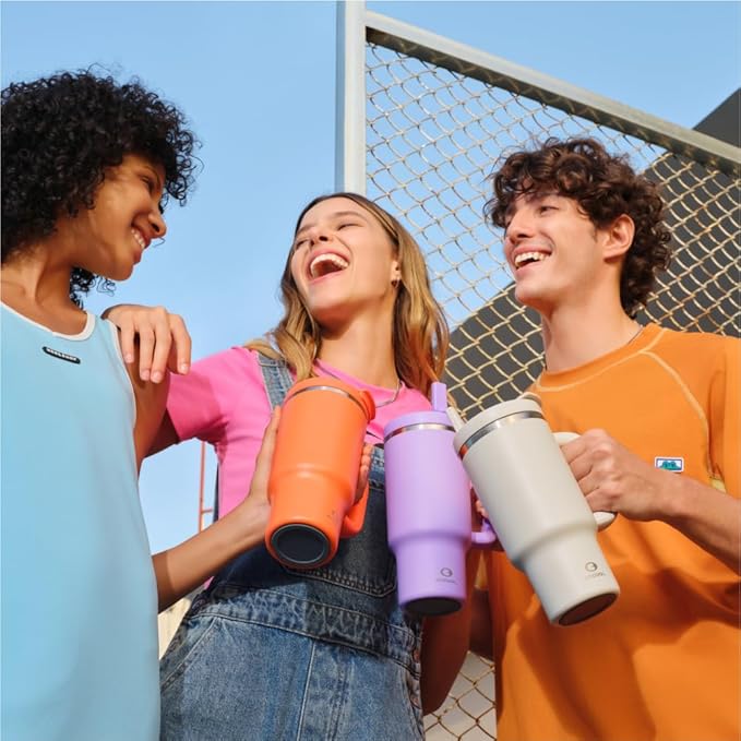 32 oz Tumbler with Handle and Straw: Stainless Steel Insulated Tumbler Keeps Cold for 24 Hours, Leakproof Travel Cup Fits in Cup Holder and BPA-Free, Lavende