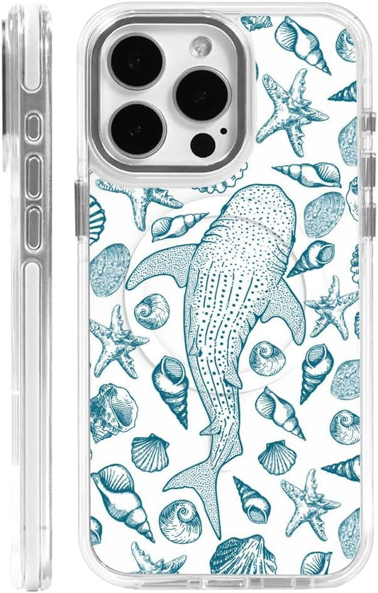 DAIZAG Case for iPhone 15 Pro Max, [Compatible with MagSafe],Phone Case for Women Girls Magnetic Clear Cover,Beach Seashell Whale Ocean Aesthetic