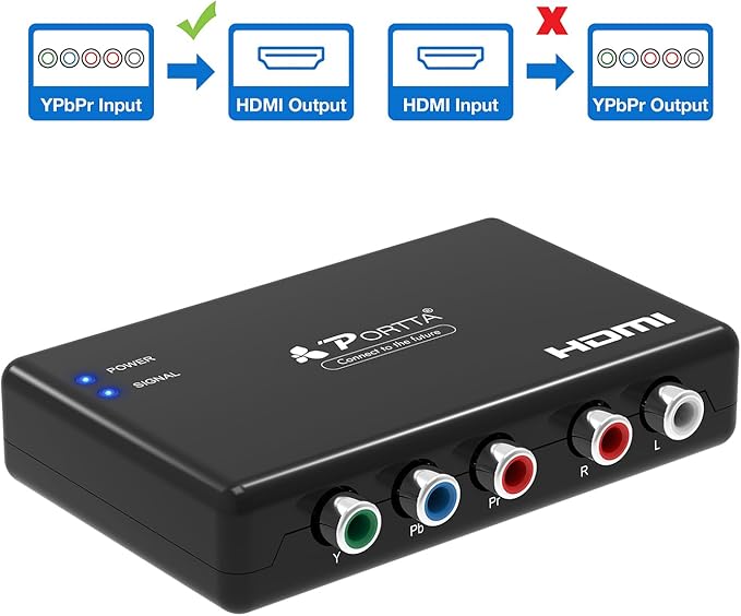 Portta Component to HDMI Converter, YPbPr RGB + R/L Audio to HDMI v1.3 Converter Adapter Support 1080P 2 Channel LPCM for HDTV PS2 PS3 HDVD Player Wii Xbox