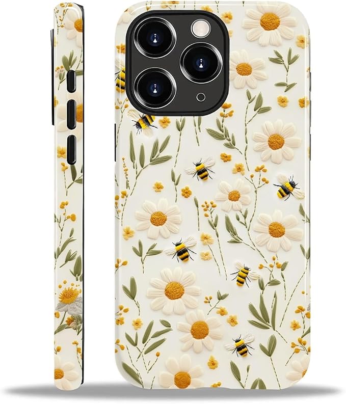 Case for iPhone 11 Pro Max Case,Bees Sunflowers Design - Hybrid Dual Protection Silicone + Hard PC Shockproof Full Body Cover Slim Anti-Scratch Protective Case for Men Women