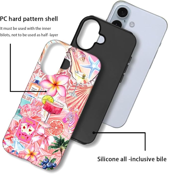 DAIZAG Case Compatible with iPhone 16 Plus,Fit Shockproof Cover for Women Girls,European Collage Lily Flower Seashell Pink