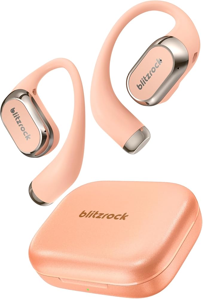 BlitzRock CT3 Pro Open Ear Headphones, Rich Balanced Sound, AI ENC 4 Mics Clear Calls,40H Playtime, IPX5 SweatSafe, Bluetooth 5.4 Wireless Earbuds with Earhooks, App Control
