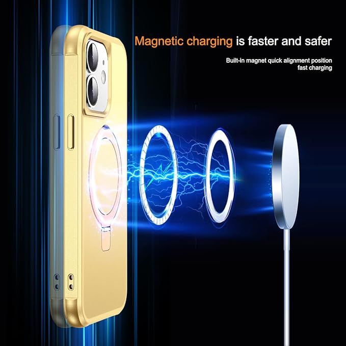 Compatible with iPhone 12 Case & iPhone 12 Pro Case 6.1" with Invisible Magnetic O-Ring Stand [Compatible with Mag-Safe][Great Grip Feeling], Gold