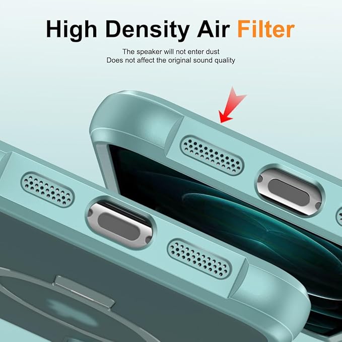 Magnetic Compatible with iPhone 12 Pro Max Case with Stand [Military Grade Drop Tested][Compatible with Magnet] Ring Translucent Slim Hard Back Soft Edge, Teal Green