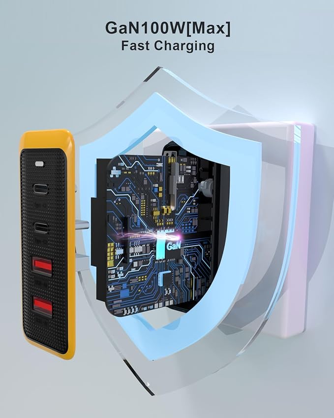 100W USB-C MacBook Pro Charger - 4-Port GaN Laptop Charger Compatible With MacBook M3/Air, ThinkPad, Dell XPS, iPad Pro, iPhone 15, Galaxy S24