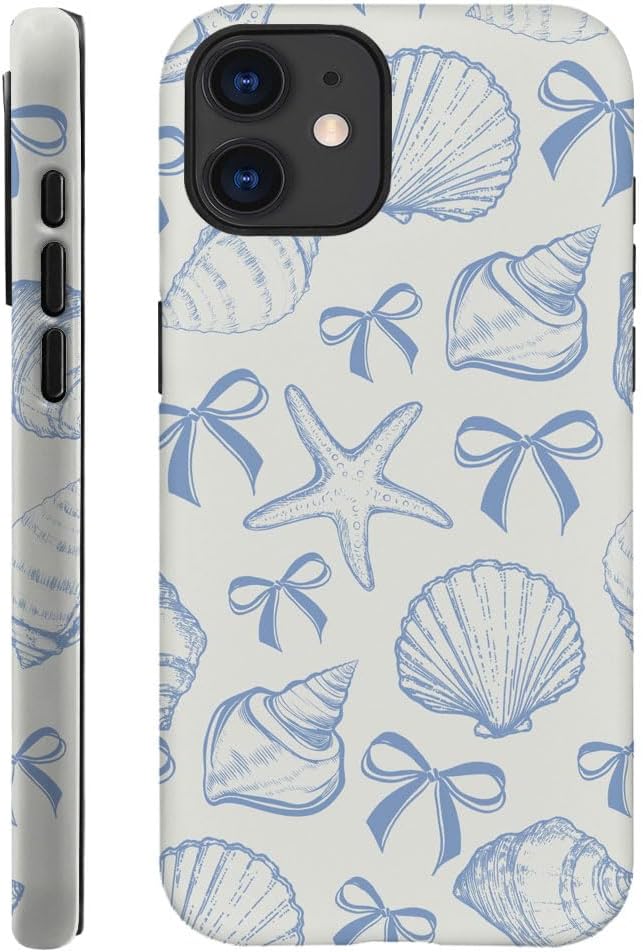 DAIZAG Case Compatible with iPhone 12,Fit Shockproof Cover for Women Girls,Blue Seashell Bow