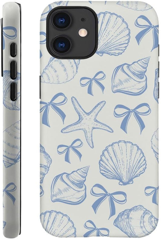 DAIZAG Case Compatible with iPhone 11,Fit Shockproof Cover for Women Girls,Blue Seashell Bow