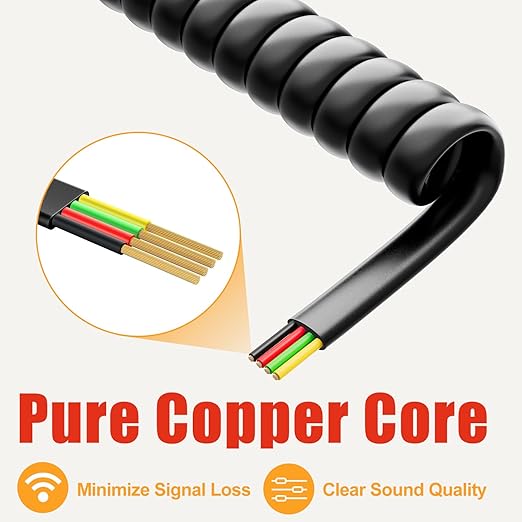 Uvital Telephone Phone Handset Cable Cord, Coiled Length 1.2 to 10 Feet Uncoiled Landline Phone Handset Cable Cord RJ9/RJ10/RJ22 4P4C(Black,2 PCS)