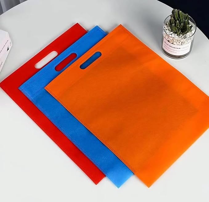 Leofi Bulk 50 Pack Mega 15" x 16" Cutout Handle Tote Assortment - Ideal Grocery Shopping, Treat, Trade Shows, Gift or Everyday Bags