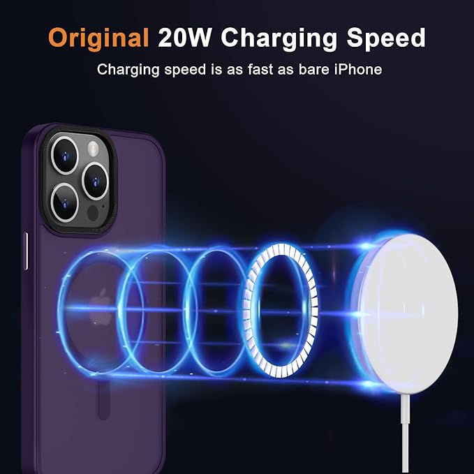 MOCCA Strong Magnetic for iPhone 15 Pro Max Case, [Compatible with Magsafe][13FT Military Drop Protection] Slim Translucent Matte Shockproof Case for iPhone 15 ProMax Case 6.7'', Deep Purple