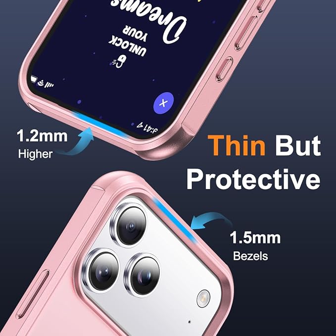 Phone Case Compatible with iPhone 17 Pro Case with Invisible Magnetic O-Ring Stand Military-Grade Phone Case for iPhone 17 Pro 6.3" [Compatible with Mag-Safe][Great Grip Feeling], Rose Gold
