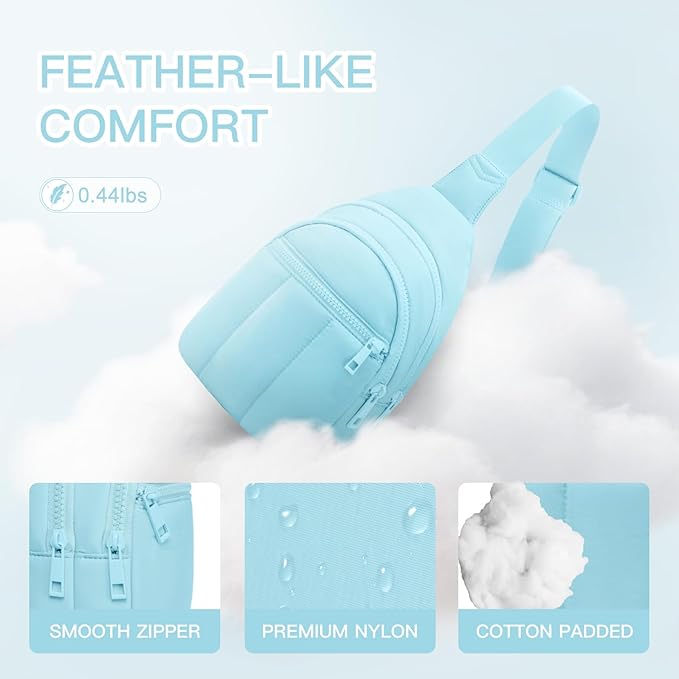 Quilted Puffer Crossbody Bags for Women Small Puffy Sling Bag Lightweight Cross Body Bubble Purse Shoulder Bag for Travel (Icing Blue)