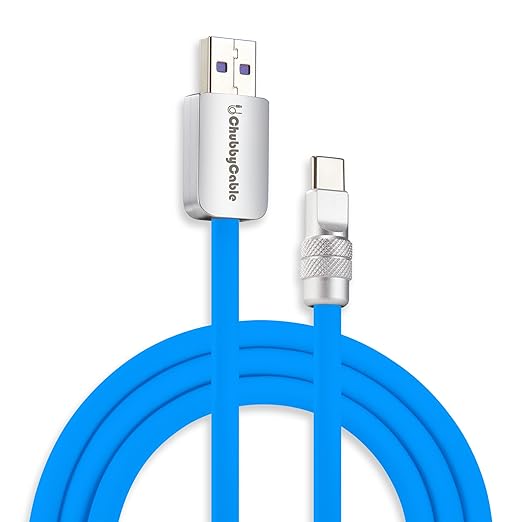 chubbycable Chubby 2.0 Fast Charging Cable Durable Soft Silicone USB C Cable 120W Extra Thick Charger Cord Compatible with iPhone 16/15 Series iPad, Blue, USB-A to Type-C, 16.4 FT