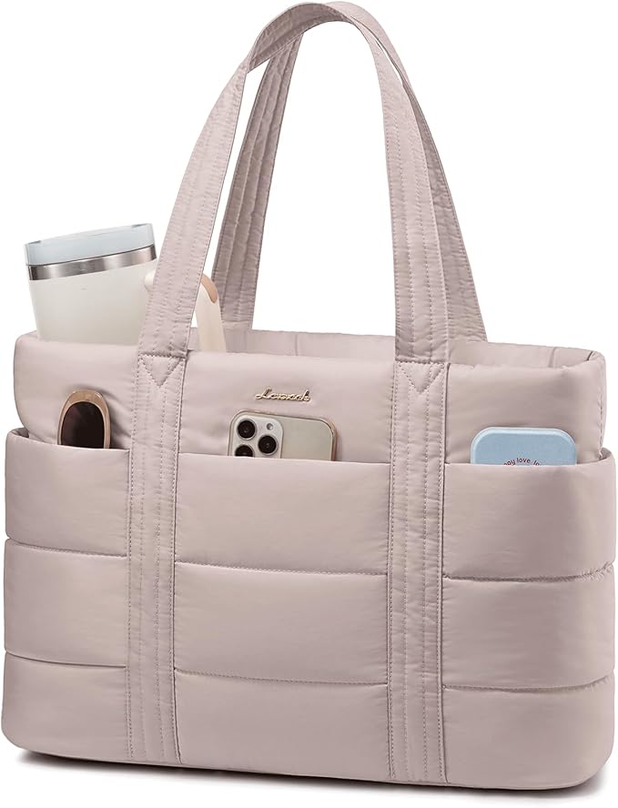 LOVEVOOK Tote Bag for Women, Large Puffer Work Tote Laptop Bag, Lightweight Travel Tote Bag with Zipper Gifts for Women