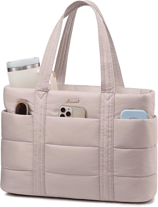 LOVEVOOK Tote Bag for Women, Large Puffer Work Tote Laptop Bag, Lightweight Travel Tote Bag with Zipper Gifts for Women
