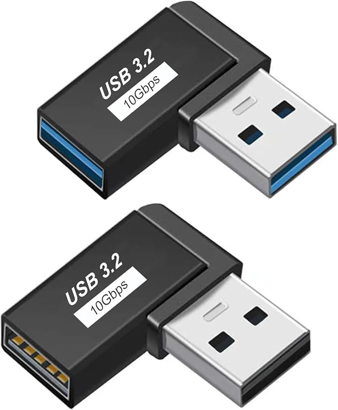 90 Degree Left and Right Angle USB 3.0 Male to Female Expansion Adapter,USB Extender Connector Adapter 2 Pack-Black