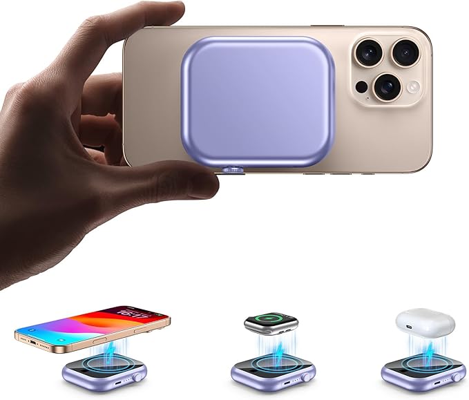 for MagSafe Battery Pack 10000mAh,3-in-1 Magnetic Power Bank,22.5W PD Fast Charging USB C in&Out Powerbank for iPhone 16/15/14/13/12,Apple Watch Series,Airpods