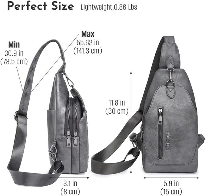 Small Sling Bag for Women - in Vegan Leather Versatile Fanny Pack, Crossbody Bags for Women with Adjustable Guitar Belt Suitable, Grey