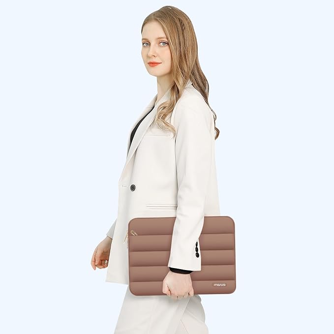 MOSISO 13.3 inch Laptop Case, 13-13.3 inch Puffy Laptop Sleeve Compatible with MacBook Air 13 13.6 M4 M3 M2 M1/Pro 13/Pro 14, HP Dell ASUS Lenovo,Polyester Horizontal Bag with Small Case, Mocha