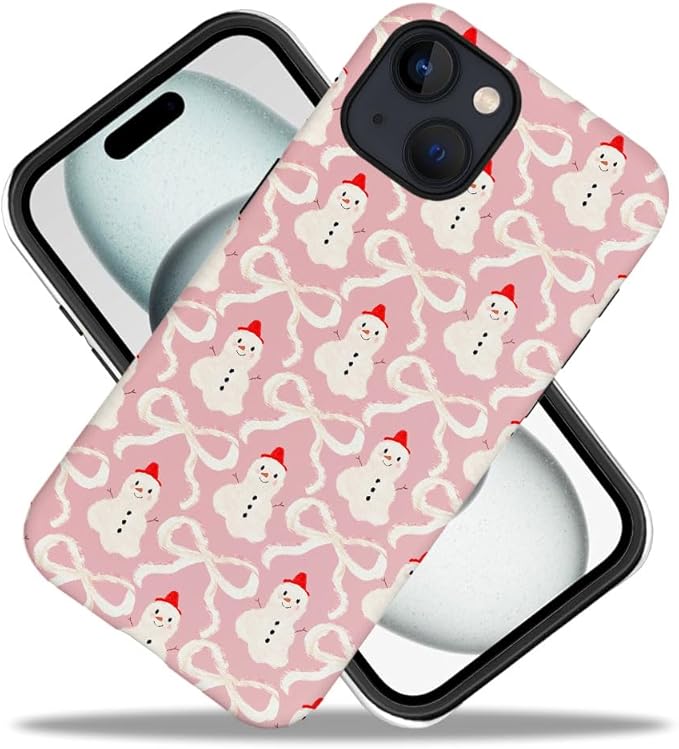 DAIZAG Case Compatible with for iPhone 14,Christmas Snowman Pink Bow Phone Case for iPhone 14 for Girl Women Boy Men