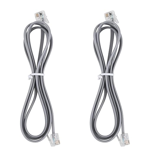 LanSenSu RJ12 Cable Phone Cord RJ12 6P6C Male to Male Straight Wired for Both Data and Voice Use - 2Pack (Silver, 3.3FT)