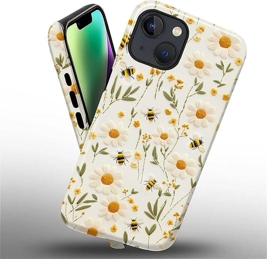 Case for iPhone 13 iPhone 14 Case,Bees Sunflowers Design - Hybrid Dual Protection Silicone + Hard PC Shockproof Full Body Cover Slim Anti-Scratch Protective Case for Men Women
