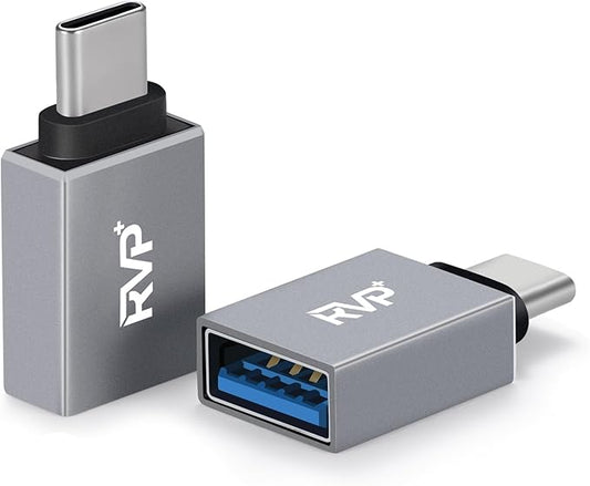 RVP+ USB-A Female to USB-C Male Adapter (5-Pack, Gray)