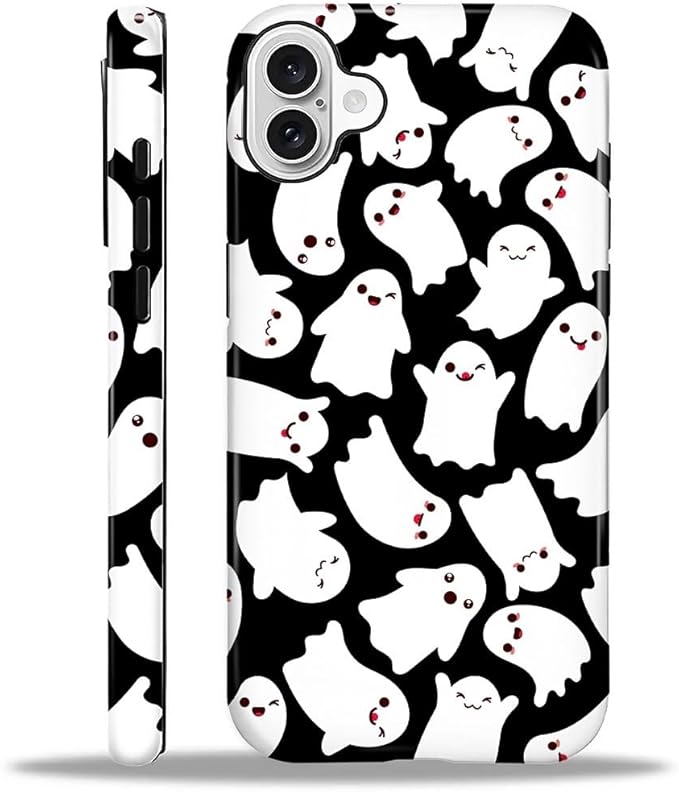 Case for iPhone 16 Case,Halloween Ghosts Bats Design - Hybrid Dual Protection Silicone + Hard PC Shockproof Full Body Cover Slim Anti-Scratch Protective Case for Men Women