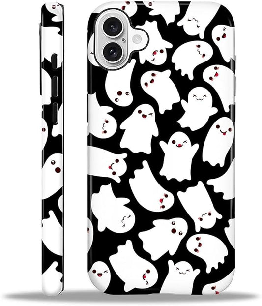 Case for iPhone 16 Case,Halloween Ghosts Bats Design - Hybrid Dual Protection Silicone + Hard PC Shockproof Full Body Cover Slim Anti-Scratch Protective Case for Men Women