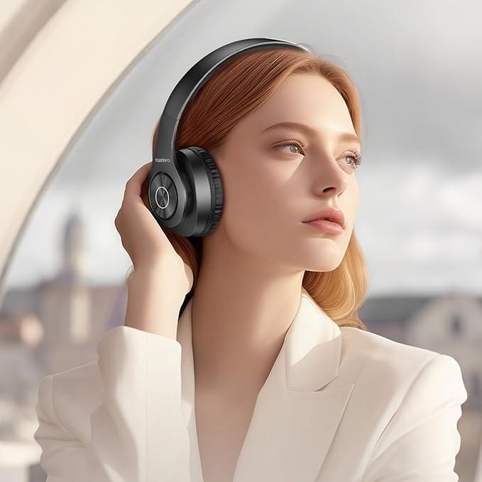 TUINYO Bluetooth Headphones, Over Ear Stereo Wireless Headset 40H Playtime with Deep Bass,Soft Memory-Protein Earmuffs,Built-in Mic Wired Mode PC/Cell Phones-Black