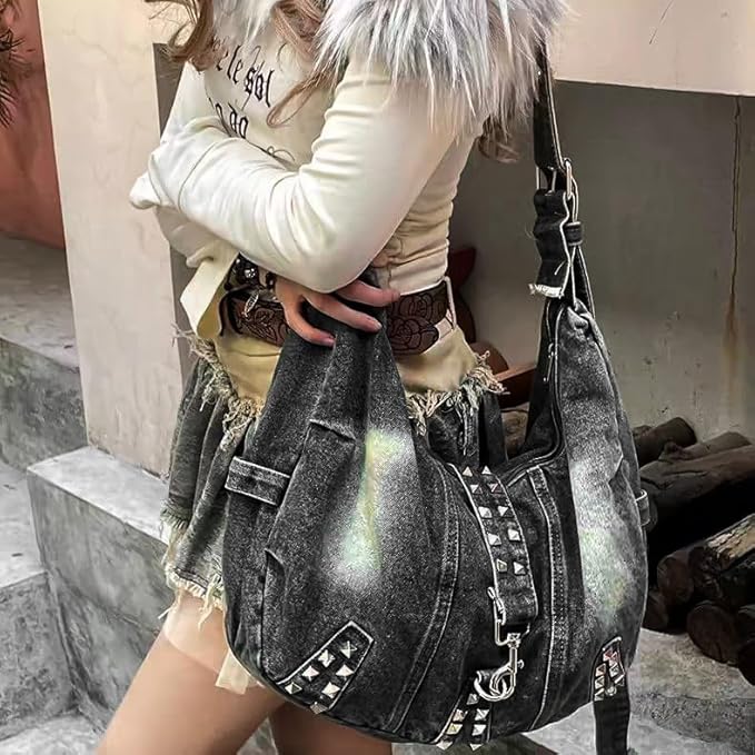 Denim Tote Bag for Women-Shoulder Handbag Perfect for Work Shopping,Hobo Bag