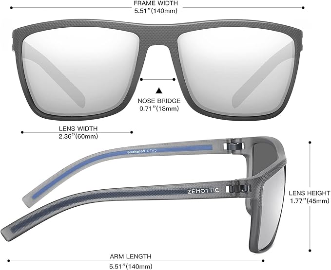 ZENOTTIC Polarized Sunglasses for Men Lightweight TR90 Frame UV400 Protection Square Sun Glasses
