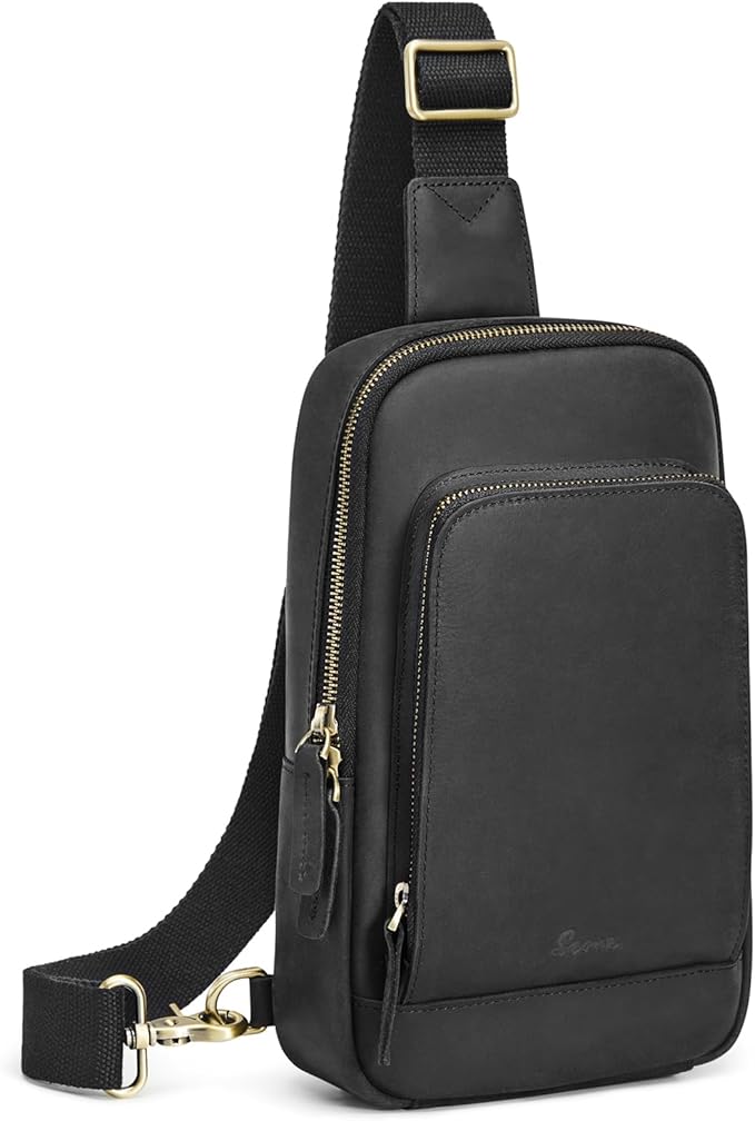S-ZONE Sling Bag for Men Women RFID Blocking Top Grain Leather Crossbody Shoulder Bag Chest Hiking Daypack Travel