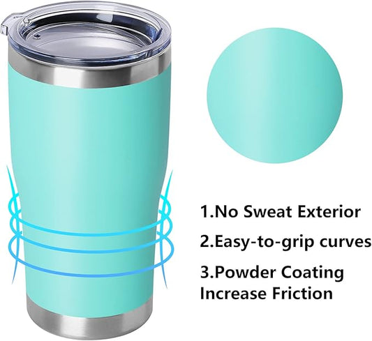 DOMICARE 20oz Tumbler with Lid Stainless Steel Tumblers Bulk, Double Wall Vacuum Insulated Coffee Travel Mug Powder Coated Tumbler, 8 Pack Light Blue