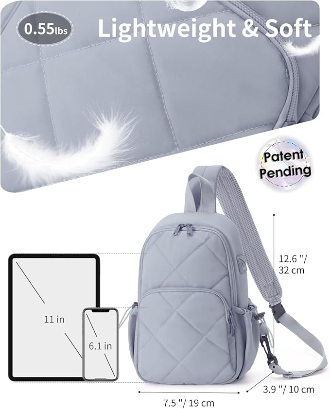 Wandering Nature Sling Bag for Women Lightweight Quilted Crossbody Bag Fits for 11" Tablet with Breathable Back Panel Anti Theft Pocket Padded Strap USB Charge Port, Ideal for Travel, Daily Use