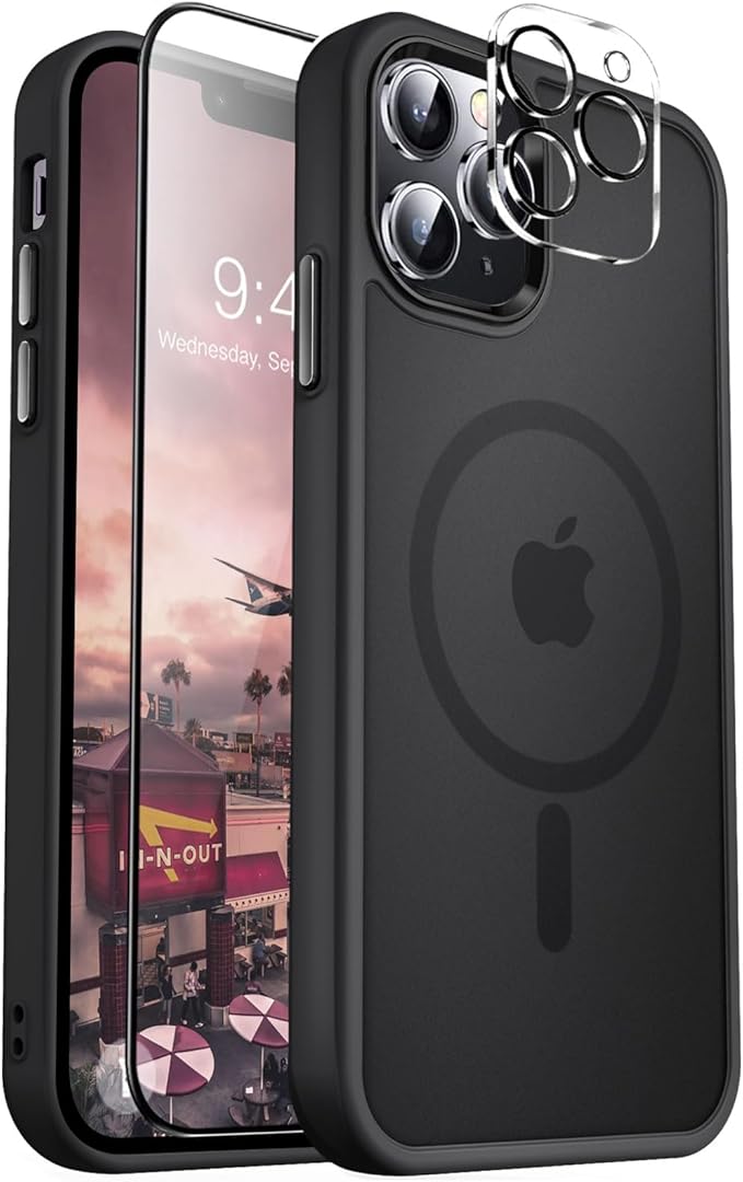 MOCCA Strong Magnetic for iPhone 12 Pro Max Case,[Compatible with Magsafe][Glass Screen Protector+Camera Lens Protector] Slim Thin Shockproof Cover Phone Case for iPhone 12 Pro Max 6.7",Titanium Black