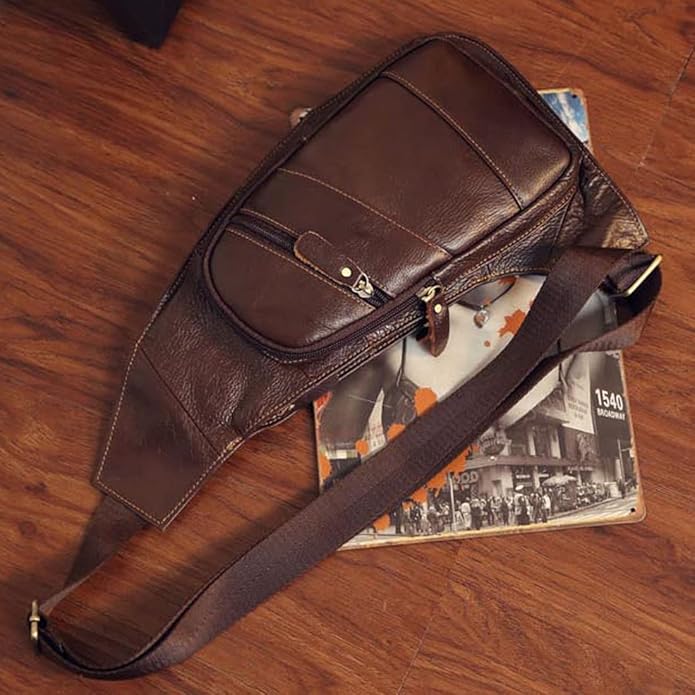KPYWZER Vintage Leather Sling Bag Backpack for Men Crossbody Shoulder Chest DayPack Backpacks
