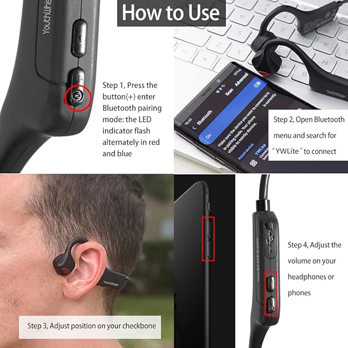 Bone Conduction Headphones - Bluetooth Running Earphones Open Ear Wireless Headset with Mic, Sweat Resistant Conducting Headphone for Workout Hiking Fitness Walking (Black)