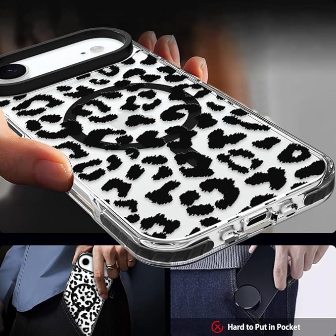 SAKUULO Magnetic for iPhone Air Case with Screen Protector [Compatible with MagSafe] Black Leopard Print Pattern Wireless Charge Strengthen Protection Cover Black Leopard (6.7")