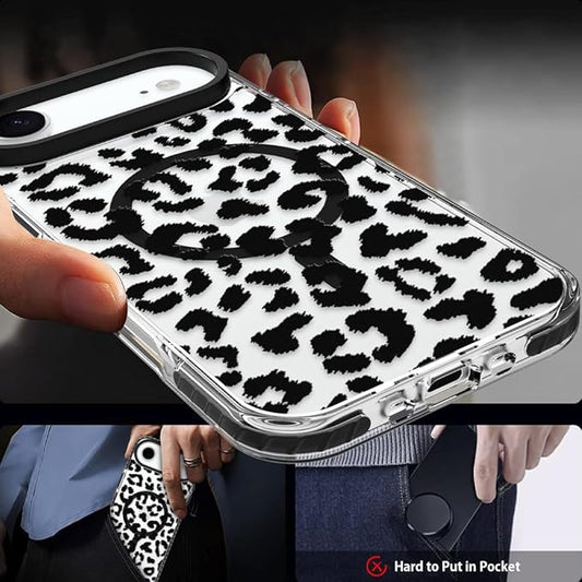 SAKUULO Magnetic for iPhone Air Case with Screen Protector [Compatible with MagSafe] Black Leopard Print Pattern Wireless Charge Strengthen Protection Cover Black Leopard (6.7")