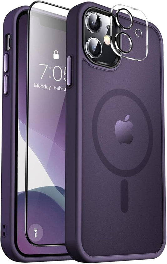 MOCCA Strong Magnetic for iPhone 11 Phone Case,[Compatible with Magsafe][Glass Screen Protector+Camera Lens Protector] Slim Thin Shockproof Cover Case for iPhone 11 6.1 inch,Midnight Purple