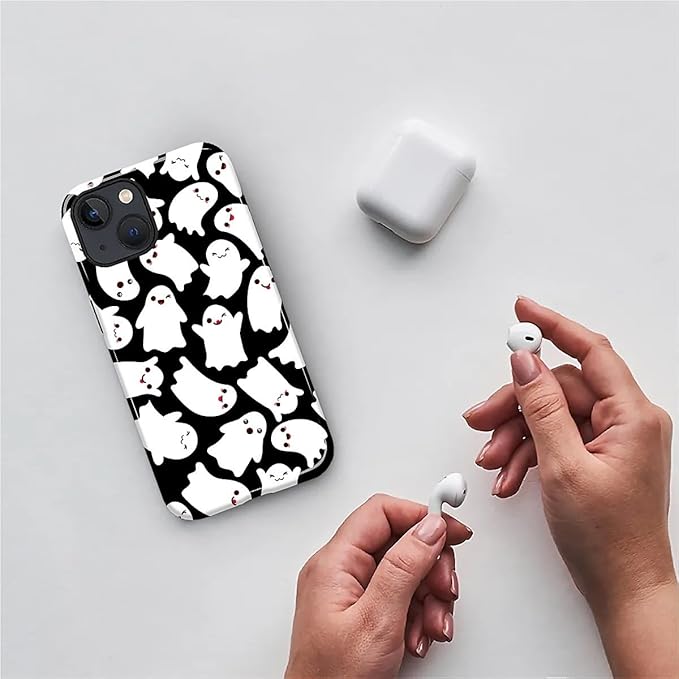 Case for iPhone 13 iPhone 14 Case,Halloween Ghosts Bats Design - Hybrid Dual Protection Silicone + Hard PC Shockproof Full Body Cover Slim Anti-Scratch Protective Case for Men Women