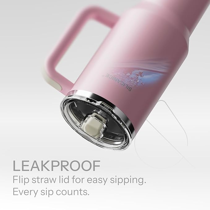 Easy Clean Pro Tumbler - 40 oz Water Bottle with Handle Quick-Disassemble Flip Straw, Leakproof Insulated Stainless Steel, Dishwasher Safe, BPA-Free Gifts for Women & Men