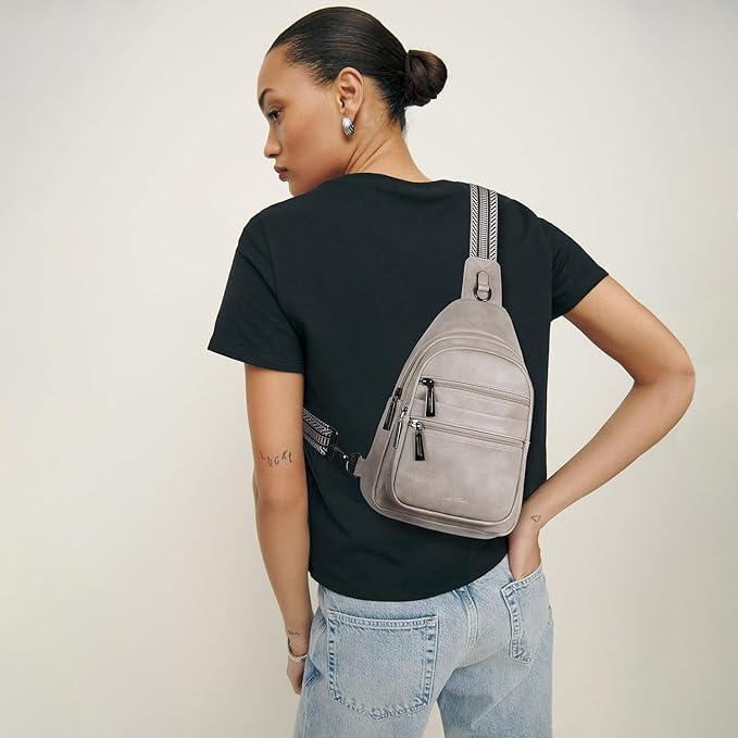 Sling Bag for Women Crossbody Bags Fanny Packs Sling Purse Backpack Shoulder Bag Vegan Leather Chic Travel Light Grey