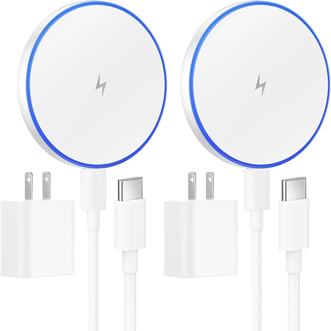 MagSafe Charger 2 Pack 15W Magnetic Wireless Charger Fast Charging Pad with 20W Adapter and 6FT Cables for iPhone 17/16/15/14/13/12 Series/AirPods 3/2/Pro Apple MagSafe Chargers for Travel/Office