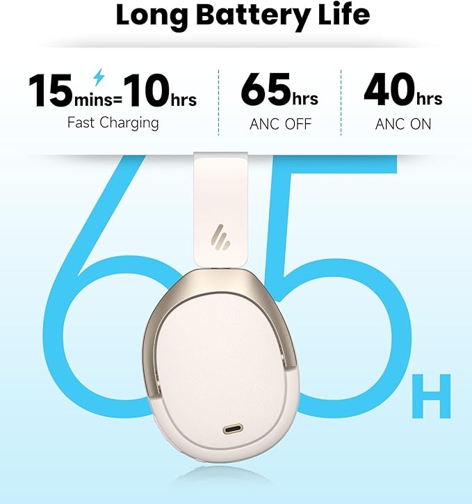 Edifier W80 Over Ear Headphones with -49dB Active Noise Cancelling, LDAC Hi-Res Wired & Wireless, AI Clear Call, Fast Charging, Multipoint Connection, Bluetooth V5.4 - Ivory