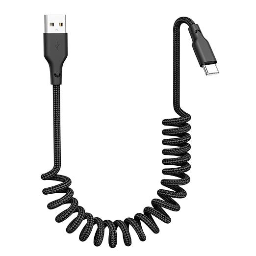 Car Carplay Cable 3ft Coiled USB A to USB C Fast Charge Cord for iPhone 16/15/Plus/Pro Max/MacBook Pro, Auto Coiled Retractable iPhone Car Cord